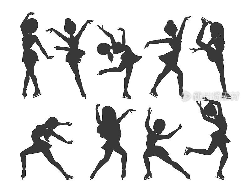 Figure ice溜冰者矢量卡通把戏Figure女人美丽运动女孩做运动和花样跳跃溜冰者人物舞者图形溜冰女孩表演插图